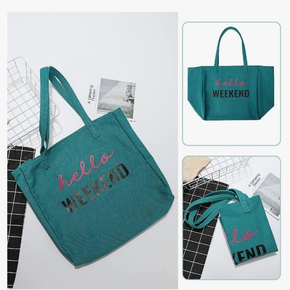 See Updated listing Max offer's Hello Weekend Pink Word print Large Totebag - Picture 10 of 15